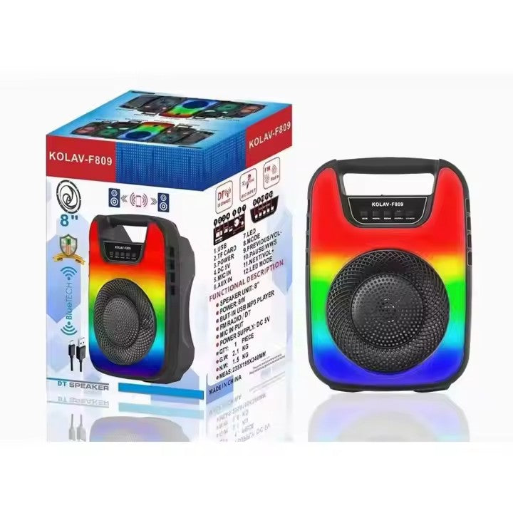Boxă Portabilă KOLAV K-F809 cu Bluetooth, USB, FM, TWS, LED și Baterie 1800mAh – Sunet Puternic pentru Karaoke și Petreceri